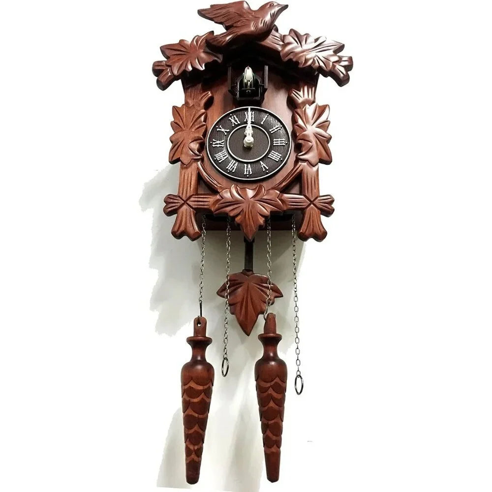 Cuckoo Clock Vintage Large Wooden Wall Clock Handcrafted 13x9.5 Inch Brown